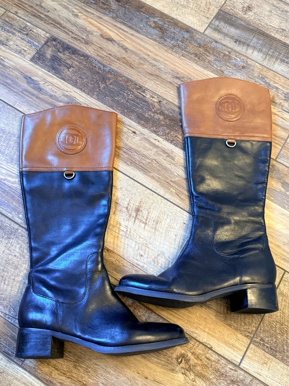 Etienne Aigner - Chastity Two-Tone Riding Boots - 7.5 - Black/Brown